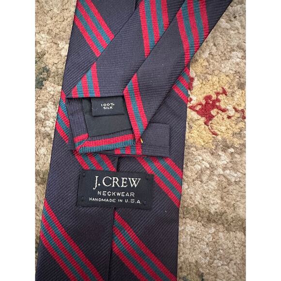 J.Crew Men's Navy Red Blue Repp Silk Regimental British Striped Neck Tie - Picture 3 of 3